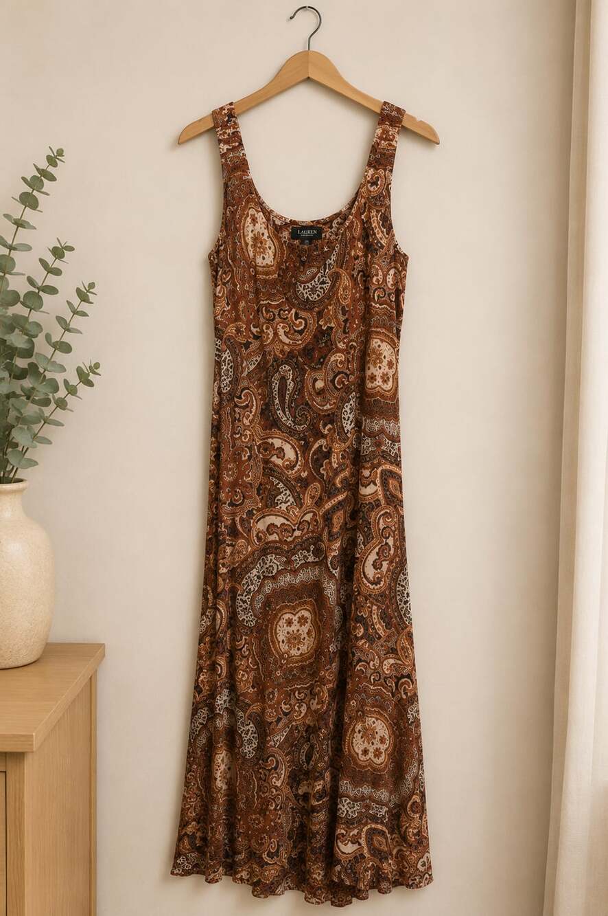 MSK Women's Sleeveless Paisley Print Midi Dress Size L
